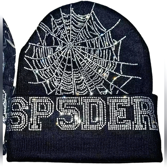 SP5DER, YOUNG THUG, 100% AUTHENTIC BLACK RHINESTONE WEB BEANIE NWT Spider - Picture 1 of 7